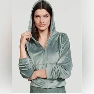 NWOT XL Victoria's Secret Velvet Velour Full Zip Hoodie Seafoam Aqua Green